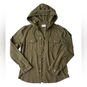 American Eagle Long Sleeve Hoodie Shirt Mens M Olive Green Button Up